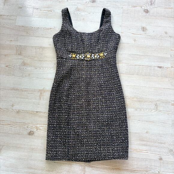 Boston Proper Tweed Jewel Sleeveless Shift‎ Dress | Black/Gold 6 - Picture 1 of 11